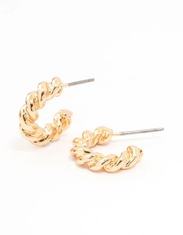 Agate drop earrings-Gold Thick Twisted Rope Huggie Earrings