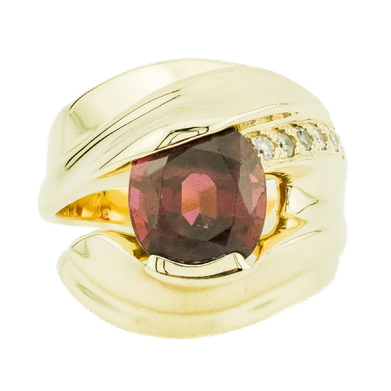 Spiral gem engagement rings-4.00ctw Oval Garnet with Diamond Accents Gemstone Ring in 14K Yellow Gold