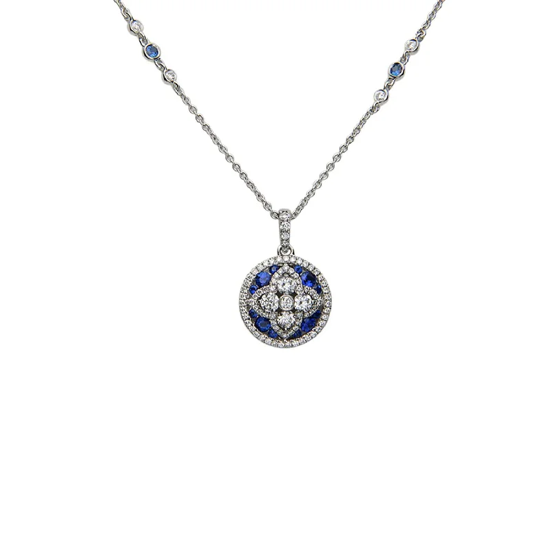 Multi-strand necklaces-16" Blue Sapphire & Diamond Pendant Necklace | M10270038