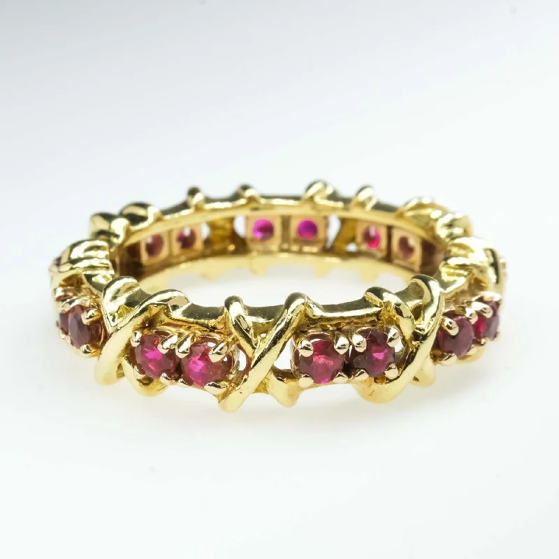 Pure star engagement rings-0.99ctw Ruby XO Eternity Band Ring in 18K Yellow Gold