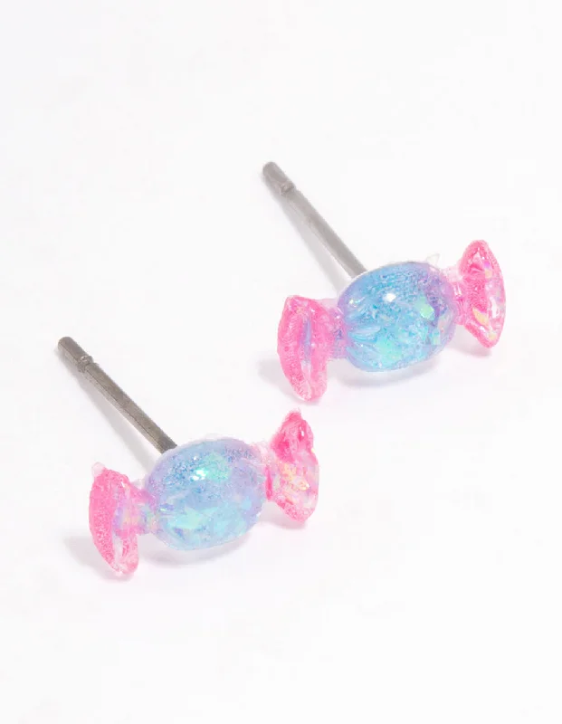 Crystal-twisted earrings-Acrylic Pink & Blue Candy Stud Earrings