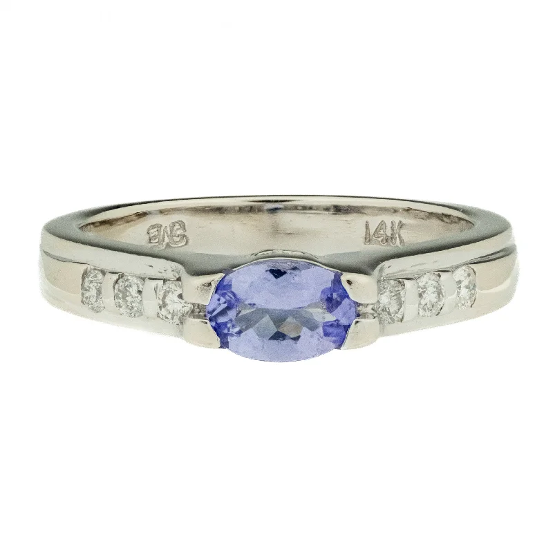 Asymmetrical engagement rings-0.40ctw Tanzanite & Diamond Accented Gemstone Ring in 14K White Gold - Size 6.25