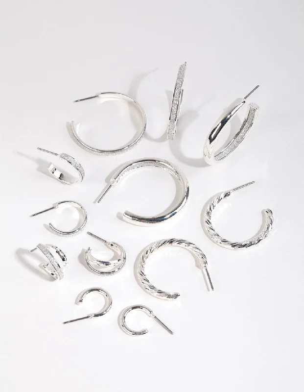 Polished art earrings-Silver Glitter Paper Earring 6-Pack