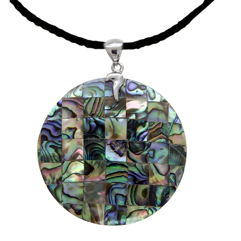 Topaz drop necklaces-Sterling Silver Round Abalone Shell Fancy Pendant Necklace