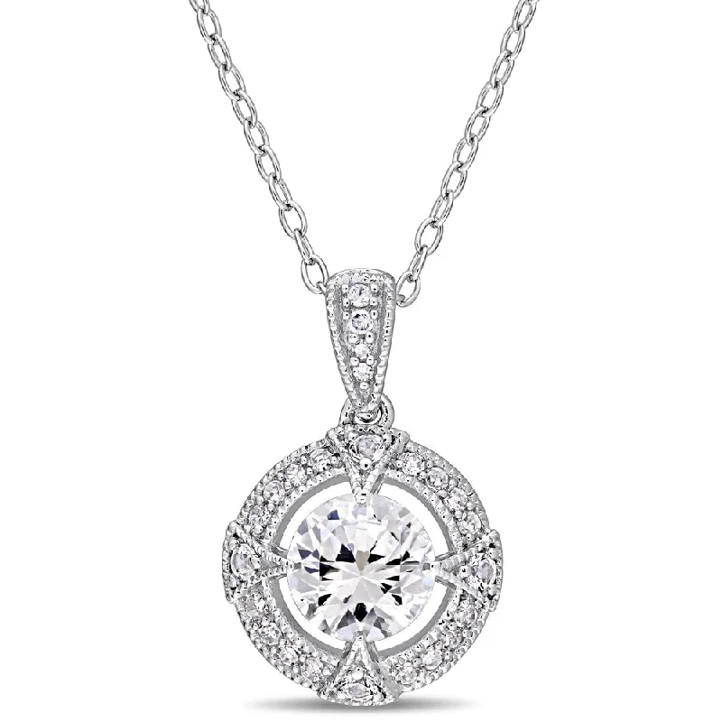 High gloss necklaces-Miadora Sterling Silver Created White Sapphire & 1/10ct TDW Diamond Floating Halo Necklace